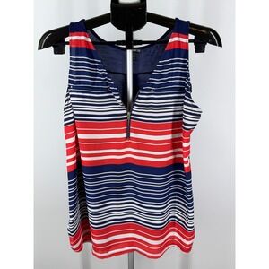 Express Women Large Striped Half Zip Tank Top Red White Navy Blue L